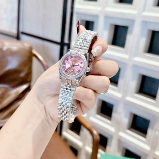 ĐỒNG HỒ NỮ CAO CẤP ROLXE VIỀN HỘT MẶT XÀ CỪ HỒNG DÂY BẠC