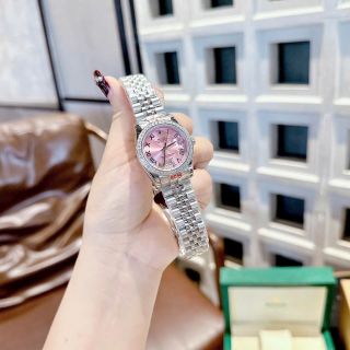 ĐỒNG HỒ NỮ CAO CẤP ROLXE VIỀN HỘT MẶT XÀ CỪ HỒNG DÂY BẠC