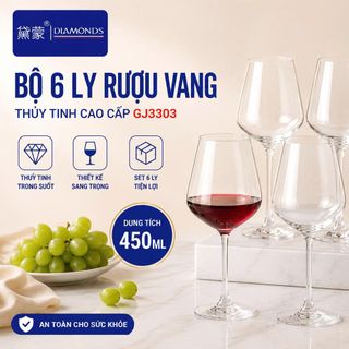 BỘ 6 LY THUỶ TINH UỐNG RƯỢU VANG DIAMONDS GJ3303