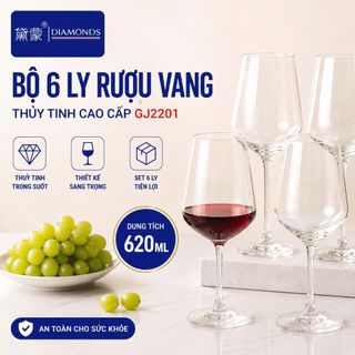 BỘ 6 LY THUỶ TINH UỐNG RƯỢU VANG DIAMONDS GJ2201