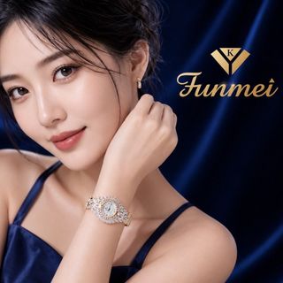 ĐỒNG HỒ NỮ CHÍNH HÃNG FUNMEI F2070 VÀNG ĐÍNH ĐÁ CZ FULLBOX TEM
