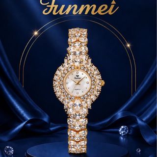 ĐỒNG HỒ NỮ CHÍNH HÃNG FUNMEI F2070 VÀNG ĐÍNH ĐÁ CZ FULLBOX TEM
