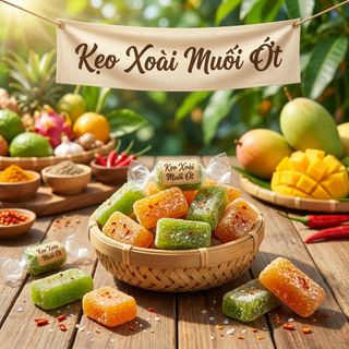 🥭 KẸO XOÀI DẺO MUỐI ỚT – CHUA NGỌT CAY CAY, ĂN LÀ GHIỀN 500G