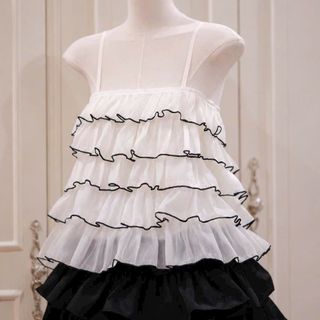 Set Áo Voan Tầng Hai Dây Viền Đen Phối Chân Váy Đen Bồng