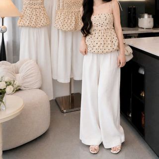 Set Bộ Nữ Mango Chấm Bi - Áo Dáng Bí & Quần Suông Ống Rộng