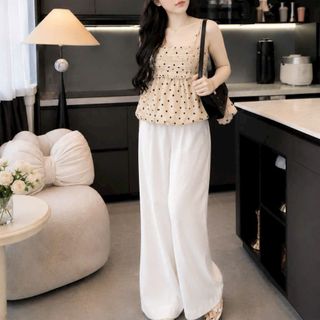 Set Bộ Nữ Mango Chấm Bi - Áo Dáng Bí & Quần Suông Ống Rộng