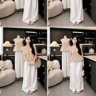 Set Bộ Nữ Mango Chấm Bi - Áo Dáng Bí & Quần Suông Ống Rộng