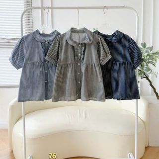 Áo Kiểu Babydoll Kẻ Sọc Tăm Nữ Thắt Nơ Cổ Bèo Vuông Ulzzang #76