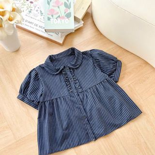 Áo Kiểu Babydoll Kẻ Sọc Tăm Nữ Thắt Nơ Cổ Bèo Vuông Ulzzang #76