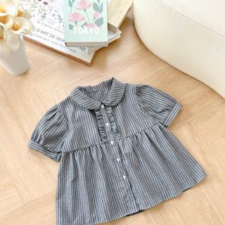Áo Kiểu Babydoll Kẻ Sọc Tăm Nữ Thắt Nơ Cổ Bèo Vuông Ulzzang #76