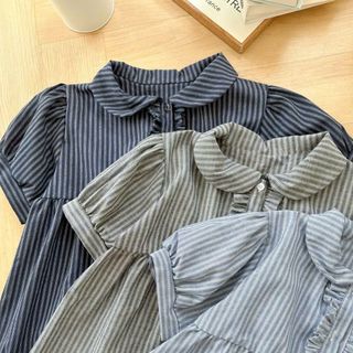 Áo Kiểu Babydoll Kẻ Sọc Tăm Nữ Thắt Nơ Cổ Bèo Vuông Ulzzang #76