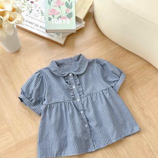Áo Kiểu Babydoll Kẻ Sọc Tăm Nữ Thắt Nơ Cổ Bèo Vuông Ulzzang #76