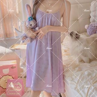 Váy ngủ lụa cúp ngực nơ hồng