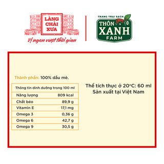Dầu mè dinh dưỡng cho bé ăn dặm Làng Chài Xưa ép nguội tự nhiên chai 60ml