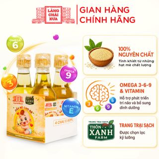 [Lốc 4 chai] Dầu mè dinh dưỡng cho bé ăn dặm Làng Chài Xưa ép nguội tự nhiên chai thuỷ tinh 60ml