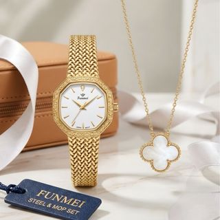 SET ĐỒNG HỒ NỮ CHÍNH HÃNG FUNMEI FL2145 MẶT DÂY LƯỚI LUẠ KÈM DÂY CHUYỀN FULLBOX