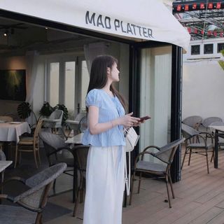 Set bộ áo sọc xanh quần chất tuyết mưa thoáng mát cho mùa hè