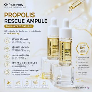 Tinh Chất Keo Ong Dành Cho Da Dầu Cnp Propolis Rescue Ampule Mini 5ml - Tinh chất keo ong hỗ trợ giảm dầu, làm dịu da và cải thiện lỗ chân lông cực được yêu thích từ CNP Laboratory Hàn Quốc