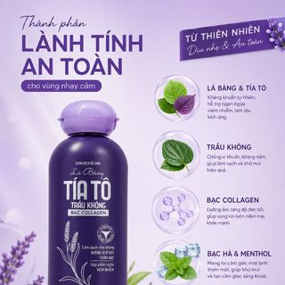Dung Dịch Vệ Sinh Lá Bàng Tía Tô Trầu Không Bạc Collagen Hương Lavender Chai Tròn 150ml