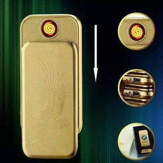 Bật Lửa Điện Cao Cấp Khắc Laser - Đầu Đốt Lò Xo Nhiệt, Thiết Kế Sang Trọng Rồng Vàng