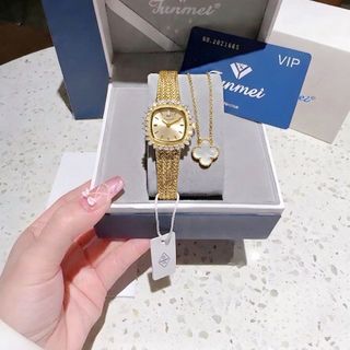 SET ĐỒNG HỒ NỮ CHÍNH HÃNG FUNMEI FL2111 DÂY LƯỚI MẶT VUÔNG VIỀN ĐÁ KÈM DÂY CHUYỀN FULLBOX