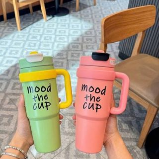 Ly Giữ Nhiệt Có Tay Cầm 900ml, Bình Nước Giữ Nhiệt MOOD THE CUP Kèm Ống Hút ☕️
