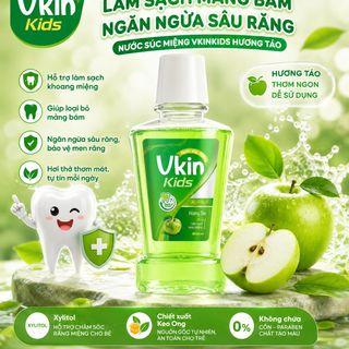 Nước Súc Miệng VkinKids Làm Sạch Mảng Bám, Ngăn Ngừa Sâu Răng Hương Táo 300ml