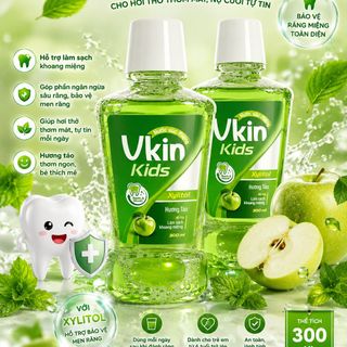 Nước Súc Miệng VkinKids Làm Sạch Mảng Bám, Ngăn Ngừa Sâu Răng Hương Táo 300ml