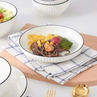 ĐĨA TRÒN SỨ VÂN SỌC TRẮNG VIỀN ĐEN SIZE 6 - 15CM (T100)
