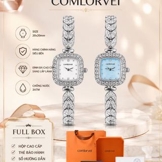 ĐỒNG HỒ NỮ CHÍNH HÃNG COMLORVEY DÂY PHA LÊ MẶT VUÔNG VIỀN ĐÁ FULLBOX