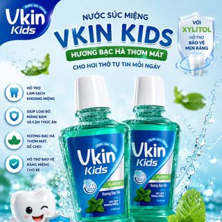 Nước Súc Miệng VkinKids Làm Sạch Mảng Bám, Chăm Sóc Sức Khỏe Răng Miệng Hương Bạc Hà 300ml