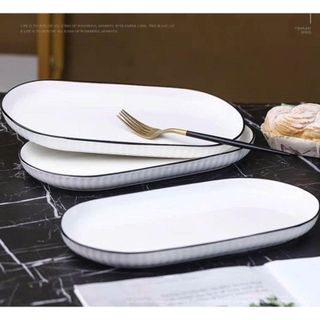 ĐĨA SỨ XOÀI TRẮNG VIỀN ĐEN 12 (T30)