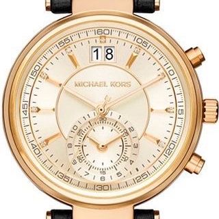 ĐỒNG HỒ NỮ CAO CẤP MICHAEL DÂY DA ĐEN CHONOGRAP MẶT VÀNG