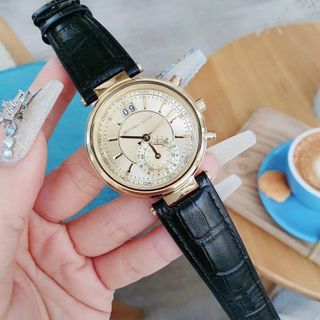 ĐỒNG HỒ NỮ CAO CẤP MICHAEL DÂY DA ĐEN CHONOGRAP MẶT VÀNG