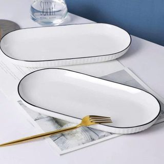 ĐĨA SỨ XOÀI TRẮNG VIỀN ĐEN 12 (T30)