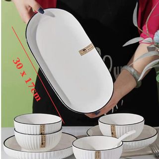 ĐĨA SỨ XOÀI TRẮNG VIỀN ĐEN 12 (T30)