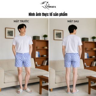 Quần đùi nam có túi mặc nhà VINAFA, quần đùi nam mặc nhà chất liệu Kate kẻ dệt mềm mại QD25