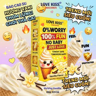 Bao cao su Love kiss Maxxmen Vanilla hộp 10 cái, siêu mỏng 002 truyền nhiệt, thơm ngọt, trơn mượt