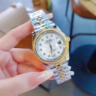 ĐỒNG HỒ NAM NỮ CAO CẤP ROLXE DÂY THÉP DEMI VÀNG MẶT XÀ CỪ KÍNH SAPHIRE VIỀN HỘT