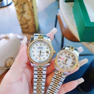 ĐỒNG HỒ NAM NỮ CAO CẤP ROLXE DÂY THÉP DEMI VÀNG MẶT XÀ CỪ KÍNH SAPHIRE VIỀN HỘT