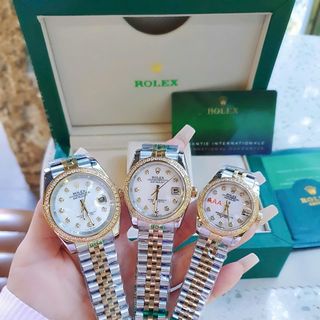 ĐỒNG HỒ NAM NỮ CAO CẤP ROLXE DÂY THÉP DEMI VÀNG MẶT XÀ CỪ KÍNH SAPHIRE VIỀN HỘT