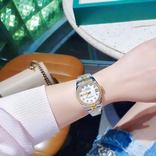 ĐỒNG HỒ NAM NỮ CAO CẤP ROLXE DÂY THÉP DEMI VÀNG MẶT XÀ CỪ KÍNH SAPHIRE VIỀN HỘT