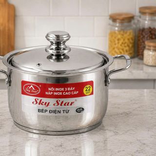 NỒI INOX 3 ĐÁY NẮP INOX CAO CẤP 22cm SKY STAR