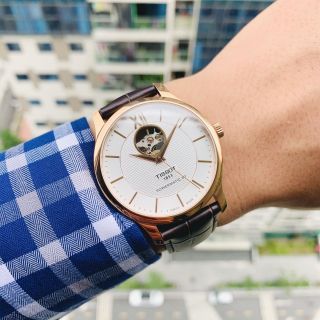 ĐỒNG HỒ NAM SIÊU CẤP TISOC DÂY DA MẶT TRẮNG VIỀN ĐỒNG ĐÁY LỘ CƠ FULLBOX HÃNG