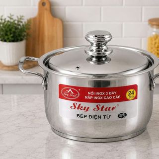 NỒI INOX 3 ĐÁY NẮP INOX CAO CẤP 24cm SKY STAR