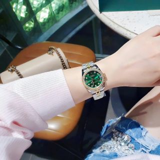 ĐỒNG HỒ NAM NỮ CAO CẤP ROLXE DÂY THÉP DEMI VÀNG MẶT XANH KÍNH SAPHIRE VIỀN HỘT