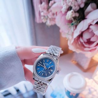 ĐỒNG HỒ NAM NỮ CAO CẤP ROLXE DÂY THÉP BẠC MẶT XANH KÍNH SAPHIRE VIỀN HỘT