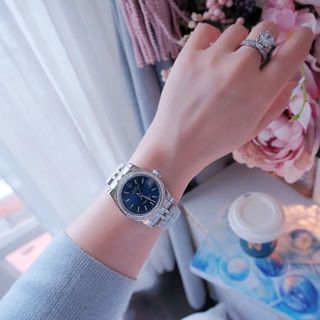 ĐỒNG HỒ NAM NỮ CAO CẤP ROLXE DÂY THÉP BẠC MẶT XANH KÍNH SAPHIRE VIỀN HỘT