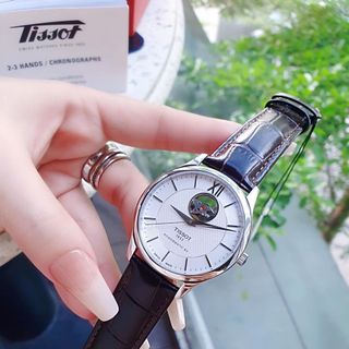 ĐỒNG HỒ NAM SIÊU CẤP TISOC DÂY DA MẶT TRẮNG VIỀN BẠC ĐÁY LỘ CƠ FULLBOX HÃNG