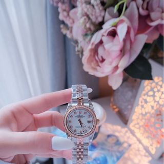 ĐỒNG HỒ NAM NỮ CAO CẤP ROLXE DÂY THÉP DEMI HỒNG MẶT XÀ CỪ KÍNH SAPHIRE VIỀN HỘT